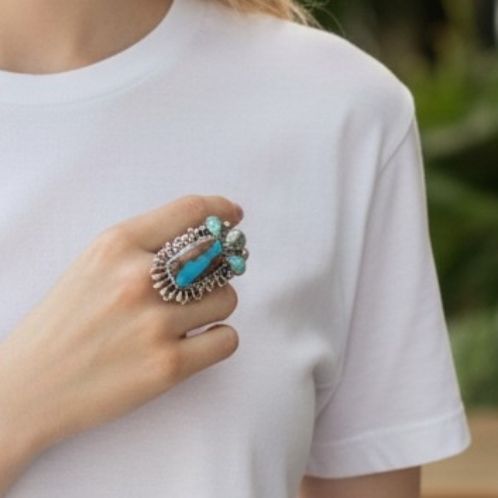 Turquoise Statement Silver Ring - Women's Jewelry